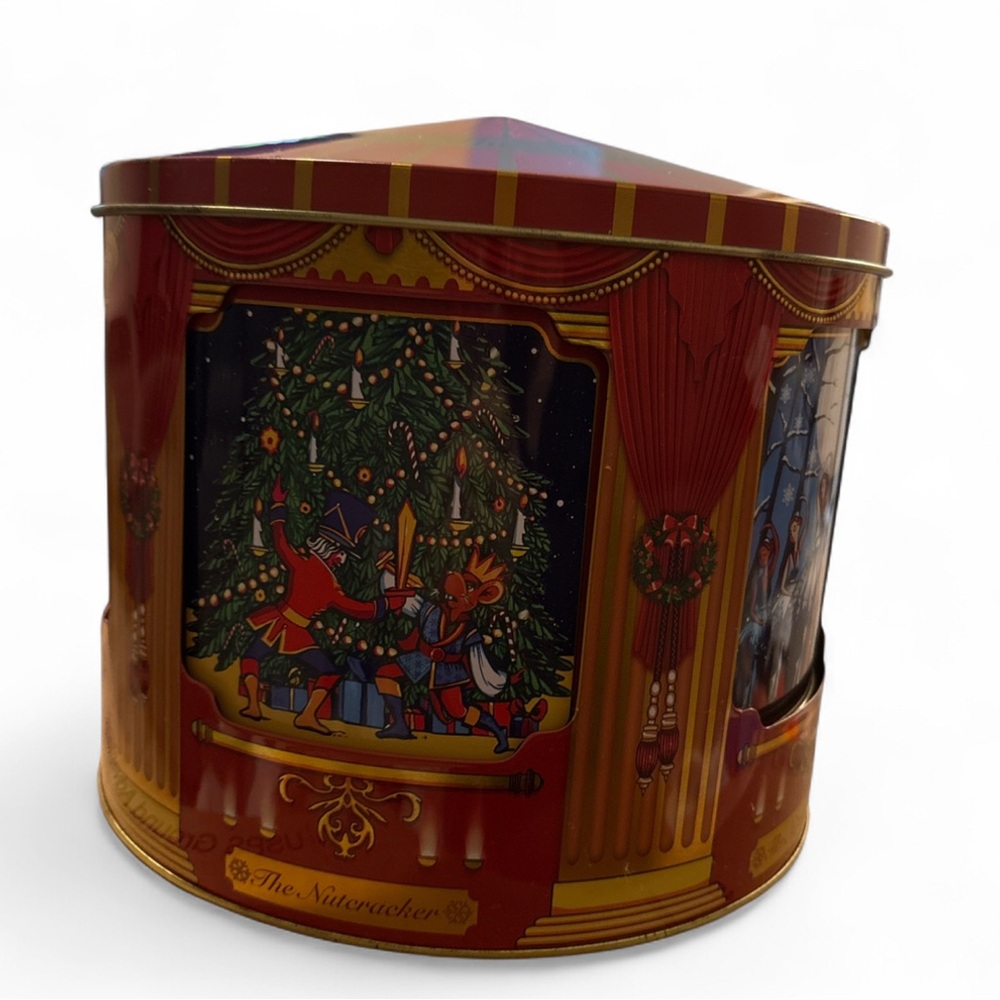 Rotating Musical Christmas Popcorn CookieTin Nutcracker Sugar Plum Fairy Holiday - Picture 3 of 6